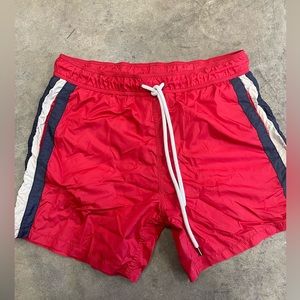 Moncler red,blue and cream short 5” inseam swim trunks size S